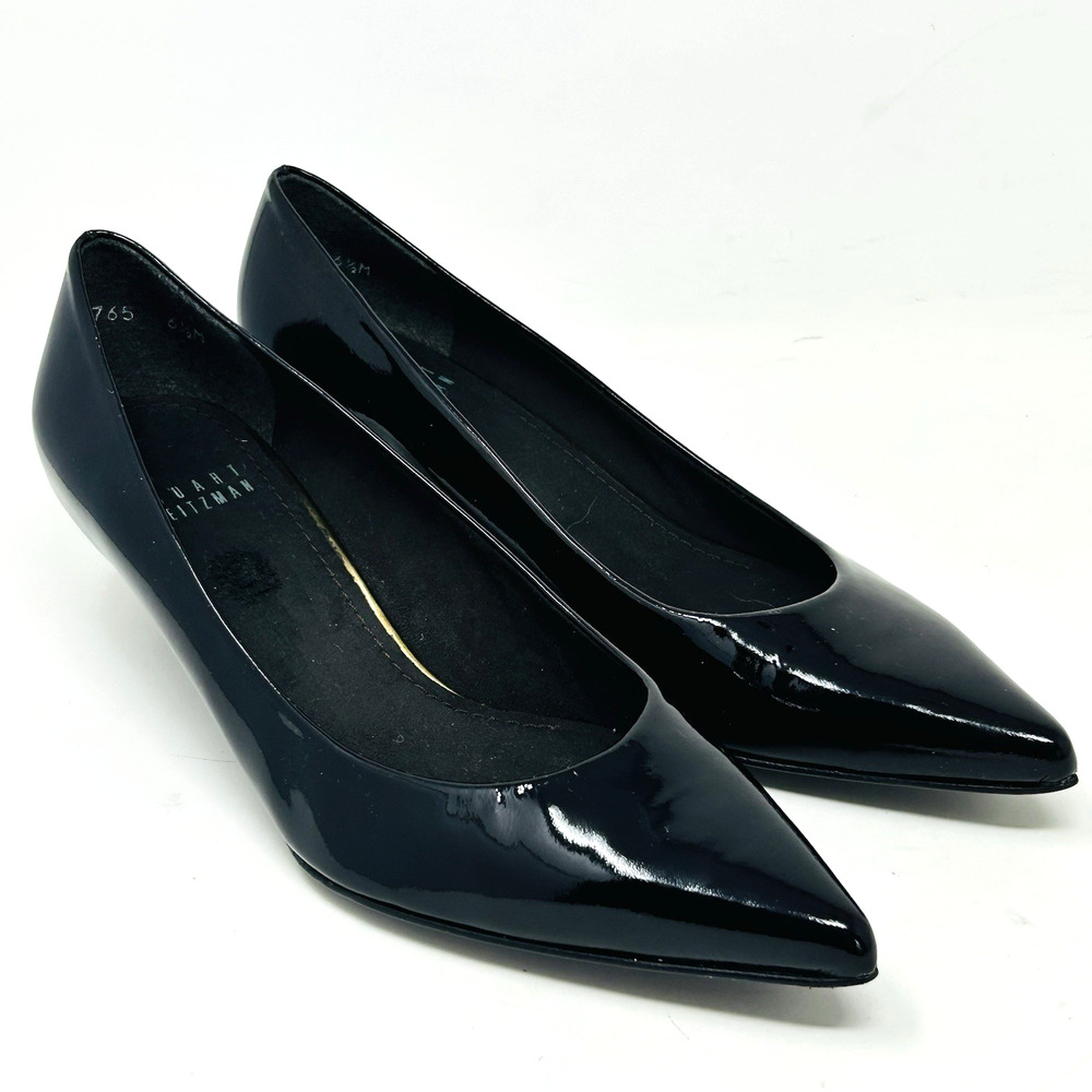 Stuart Weitzman Power Pumps Dark Brown Patent Leather Kitten Heels 6.5 Classic - Picture 4 of 14